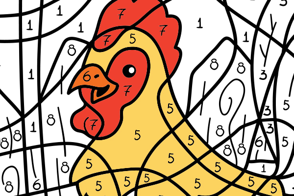 An image of a chicken in a colouring activity sheet