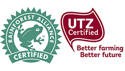The Rainforest Alliance and UTZ Certified logos.