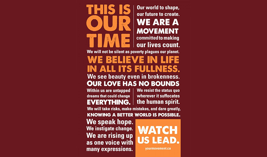 Poster of yourmovement.ca manifesto: This is our time, watch us lead.