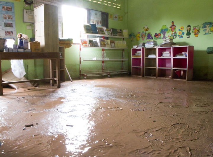 Primary School, Latrine, and Kindergarten in Bok village was affected by the flood.