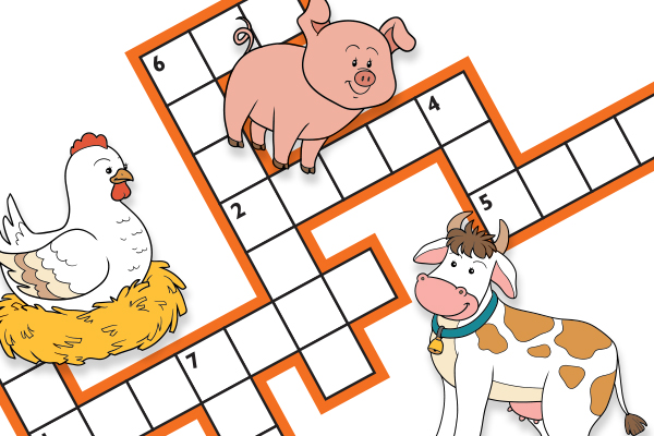 An image of a crossword puzzle with various farm animals