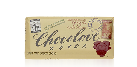 A Chocolove fairtrade chocolate bar