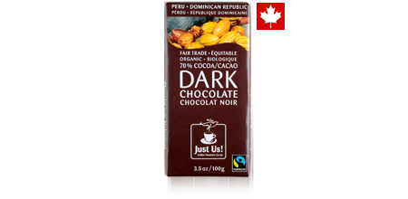 A Just Us! fairtrade certified chocolate bar