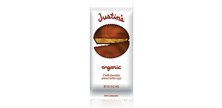 A Justin's fairtrade certified chocolate/peanut butter cup
