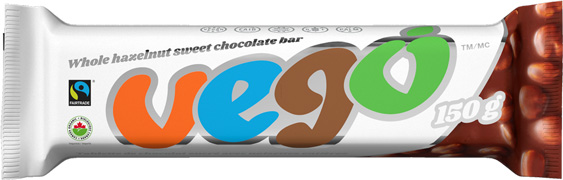 A 150g-bar of Vego’s whole hazelnut chocolate.