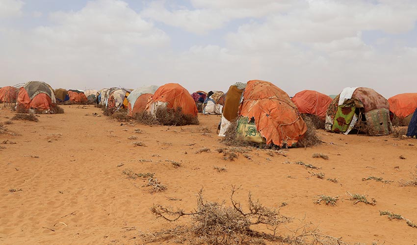 Tents line the dry dusty ground in this makeshift settlement of 200 homes in Somalia.