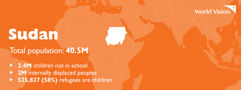 An orange world map highlighting the country of Sudan
