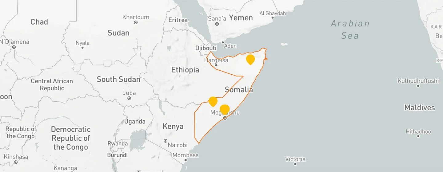 A map of Somalia showing several locations where World Vision made an impact. 