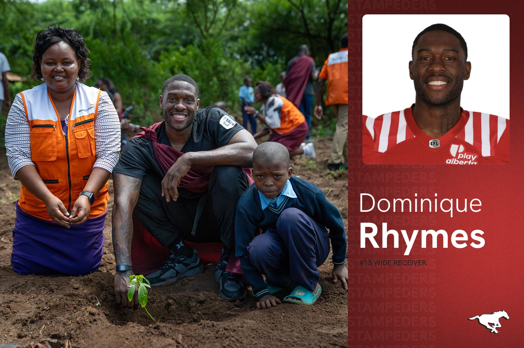 A World Vision staff is measuring the height of a child during a health program.