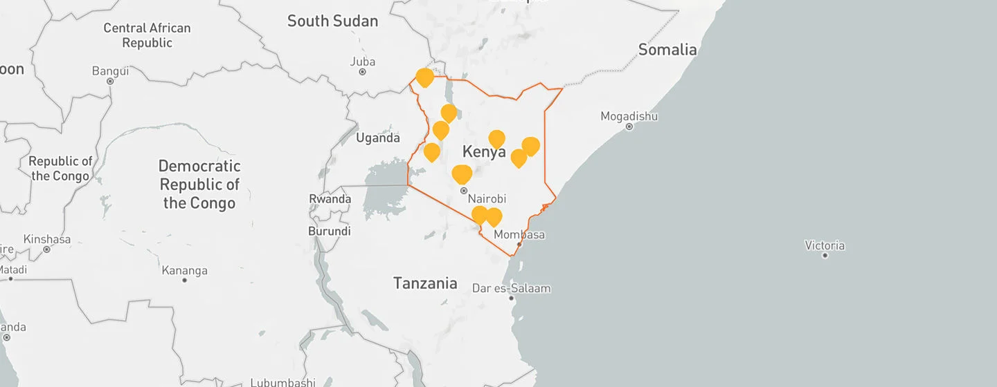 A map of Kenya showing several locations where World Vision made an impact.