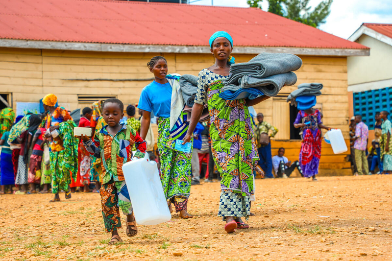Uganda received nearly 66,000 refugees from the Democratic Republic of Congo in the first few months of 2025. Here, World Vision distributes essentials.  