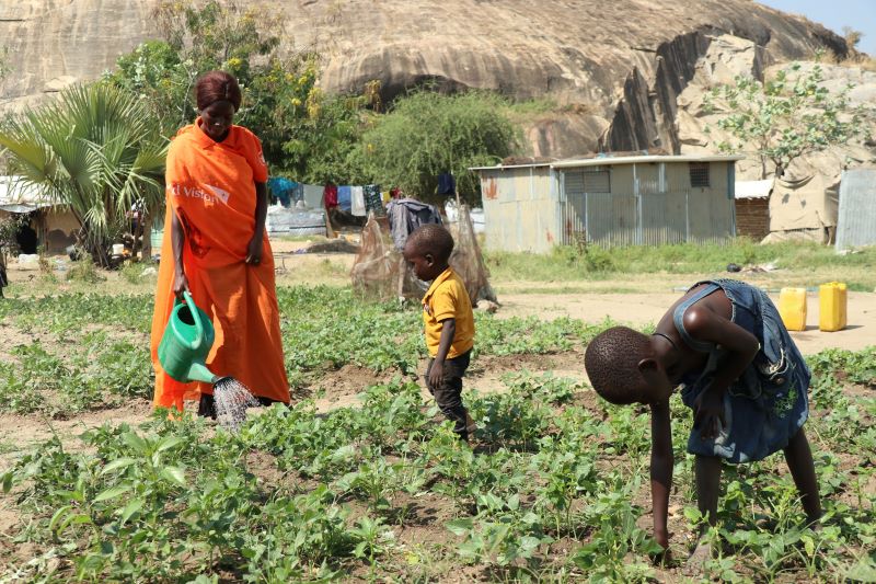Even the children pitch in to help their mothers seed, plant and harvest crops. Generous donor support provides seeds, water cans, hoes, water tanks and every month supplies 5,000 litres of water to each Mother-to-Mother group for irrigation.