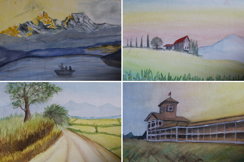 A collection of four of Rahul’s paintings